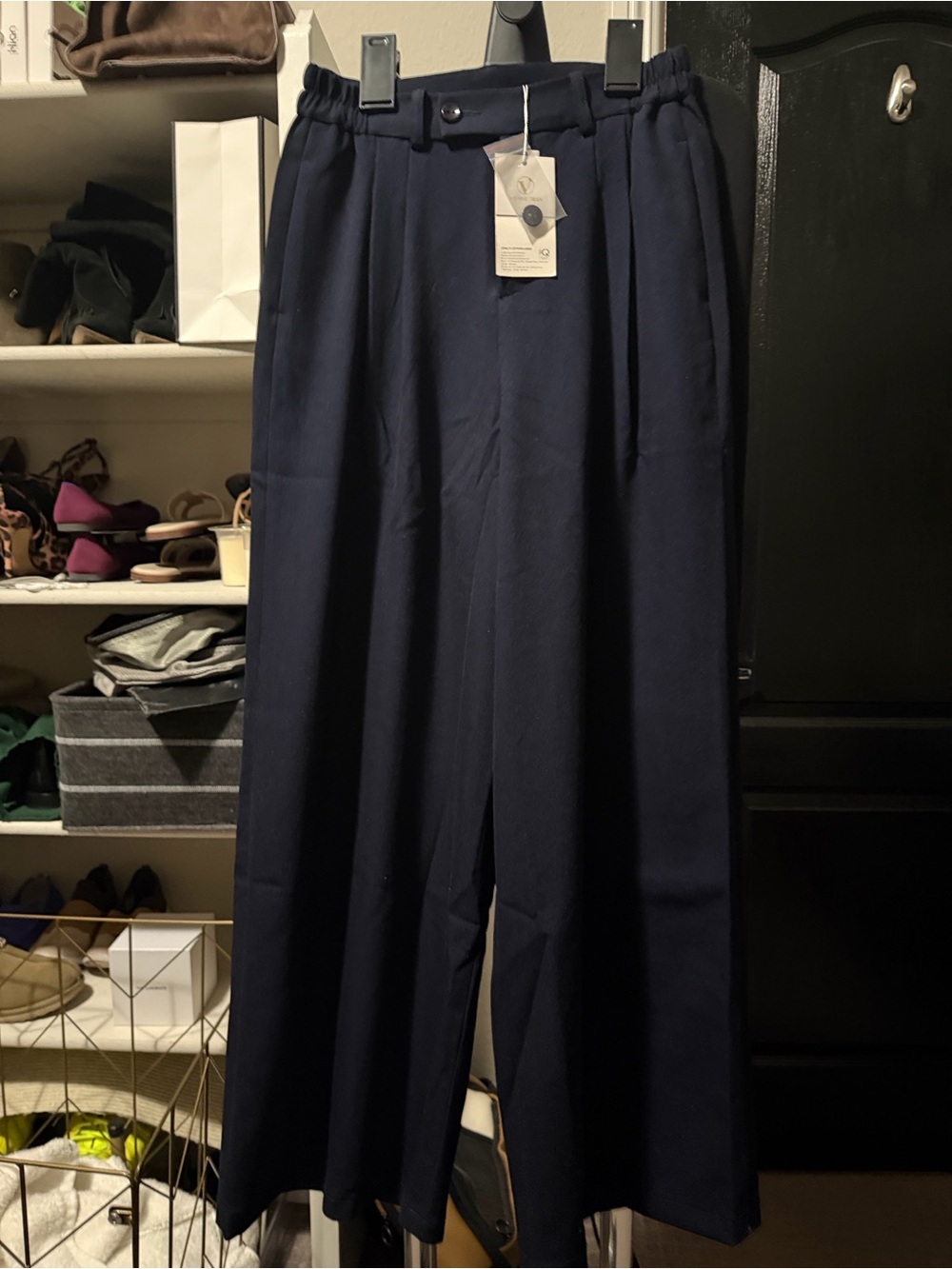 Women’s Wide Leg Navy Trousers with Pleated Front